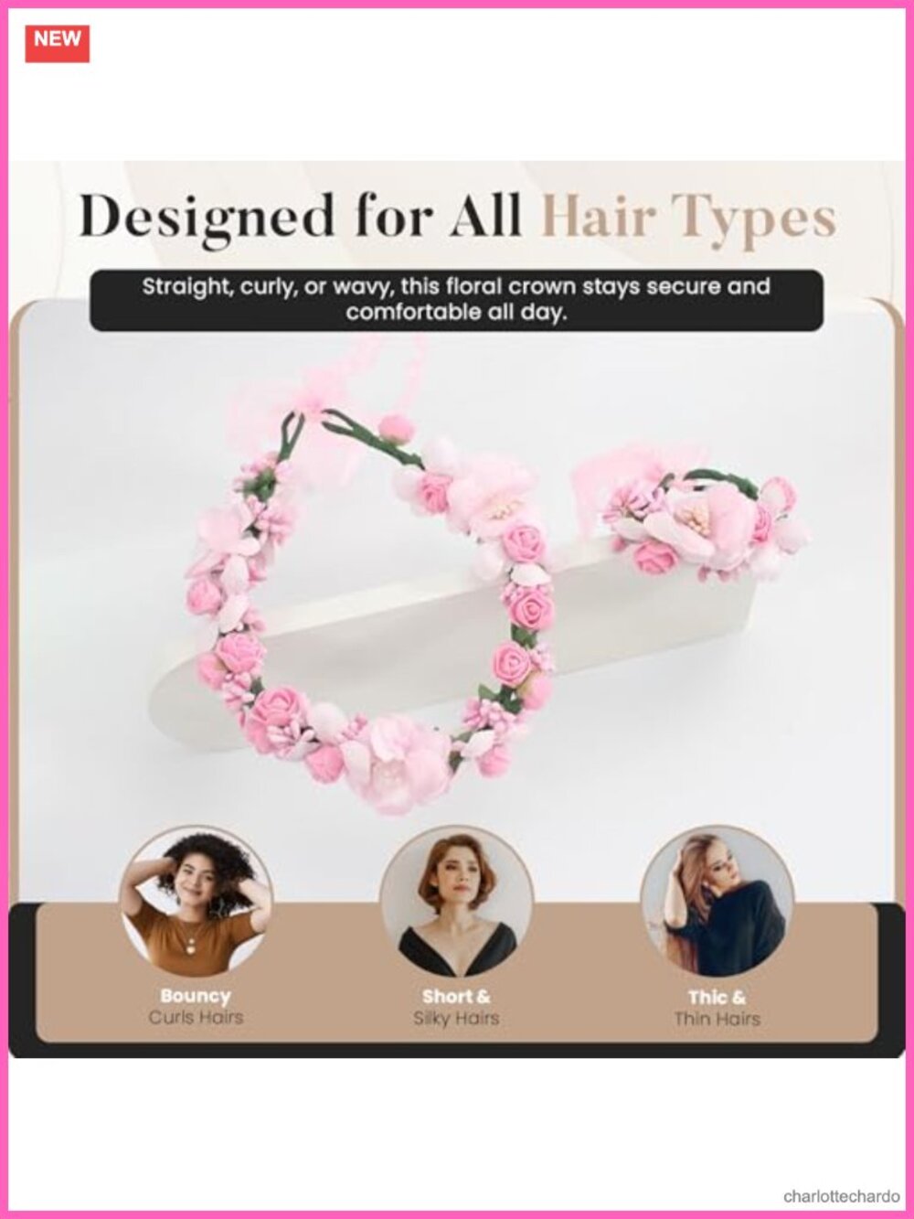 Floral Crown Headband & Wristbands Set Adjustable Ribbon Hair Accessories - Picture 5 of 5